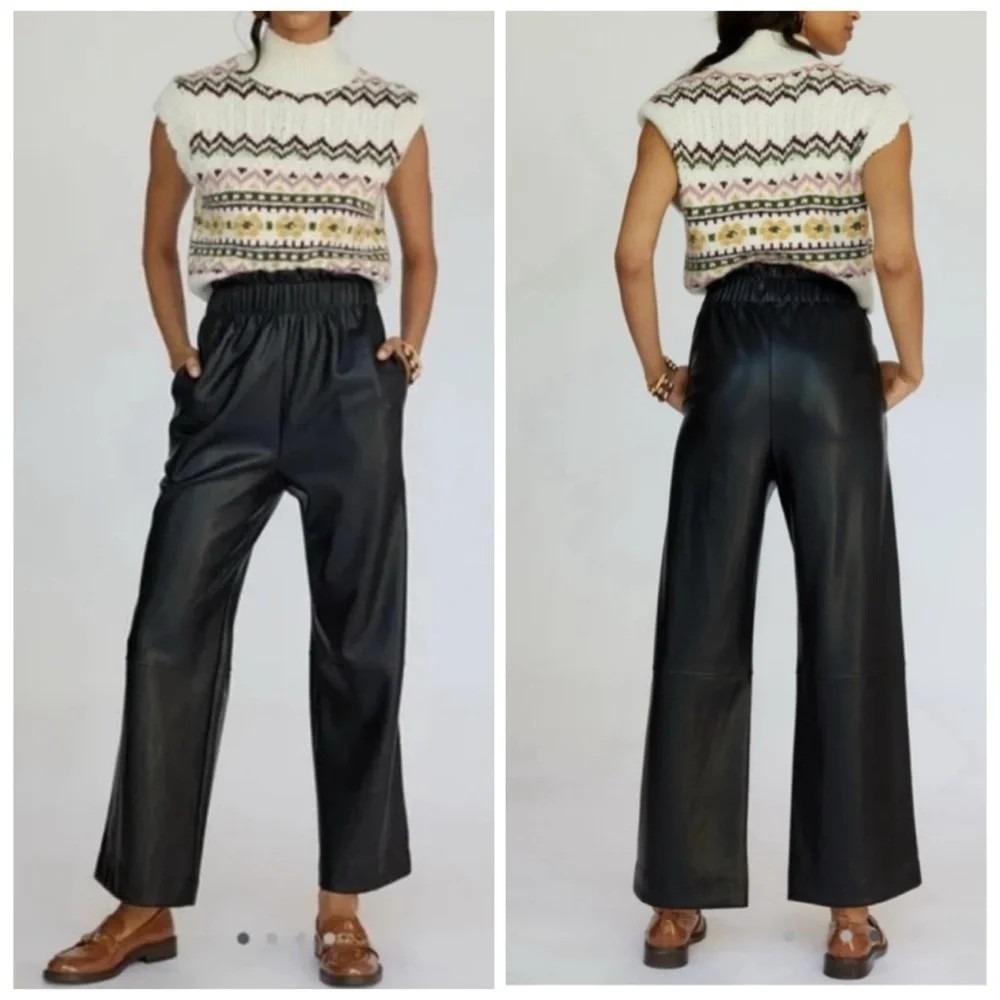 Avec Les Filles Anthropologie S Black Faux Leather Wide Leg High Waist Pants